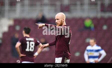 Tynecastle Park, Edimburgo, Scozia. Regno Unito .20- Feb-21. Scottish Championship Match .hearts vs Greenock Morton. Hearts Liam Boyce of Heart of Midlothian FC v Morton Credit: eric mcowat/Alamy Live News Foto Stock