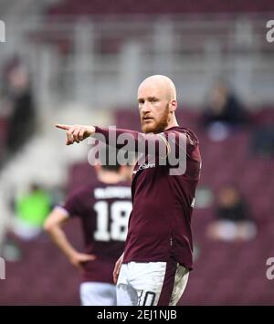 Tynecastle Park, Edimburgo, Scozia. Regno Unito .20- Feb-21. Scottish Championship Match .hearts vs Greenock Morton. Hearts Liam Boyce of Heart of Midlothian FC v Morton Credit: eric mcowat/Alamy Live News Foto Stock