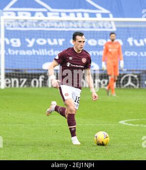 Tynecastle Park, Edimburgo, Scozia. Regno Unito .20- Feb-21. Scottish Championship Match .hearts vs Greenock Morton. Aaron McEneff cuore del Midlothian FC vs Greenock Morton. Credit: eric mcowat/Alamy Live News Foto Stock