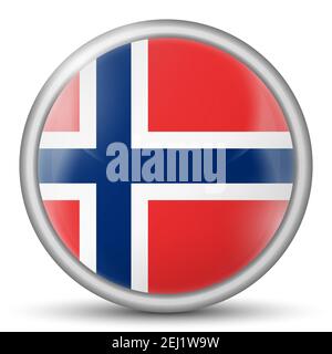 Palla di vetro con bandiera di Norvegia. Sfera rotonda, icona modello. Simbolo nazionale norvegese. Sfera realistica lucida, illustrazione vettoriale astratta 3D Illustrazione Vettoriale