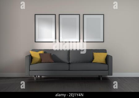 Cornice mockup con sfondo interno minimo del soggiorno. rendering 3d. Foto Stock