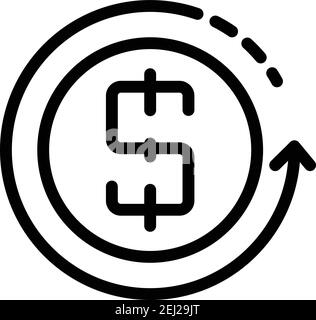 Icona di aggiornamento del dollaro. Icona vettoriale di aggiornamento del dollaro di contorno per il disegno di fotoricettore isolato su sfondo bianco Illustrazione Vettoriale