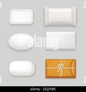 Saponette Set realistico con confezione vuota immagine vettoriale isolata Illustrazione Vettoriale