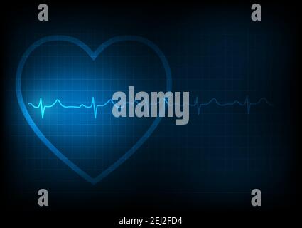 Illustrazione dello sfondo del cuore e dell'elettrocardiografia o dell'ECG durante il monitoraggio Illustrazione Vettoriale