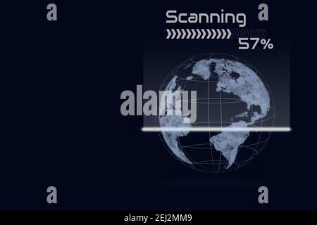 Rete Internet per un rapido scambio di dati in tutto il pianeta Terra dallo spazio, dalla rete globale e dagli scambi di dati in tutto il mondo su sfondo blu scuro Foto Stock