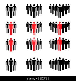 Raggruppamento persone raccolta icona piatta isolato su sfondo bianco. Simbolo del lavoro di squadra. Insieme di illustrazioni vettoriali di leadership . Illustrazione Vettoriale