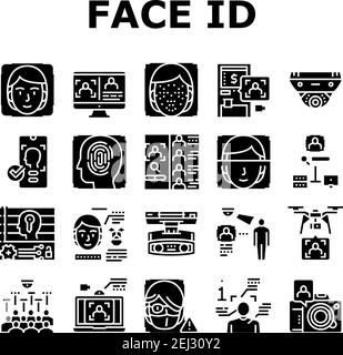 Icone della raccolta tecnologia ID viso Imposta vettore Illustrazione Vettoriale