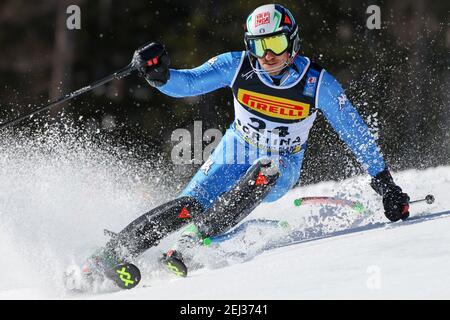 Cortina (BL, Italia. 21 Feb 2021. Cortina (BL), Italia, Druscie, 21 febbraio 2021, Stefano GROSS (ITA) durante i Campionati mondiali DI SCI alpino 2021 FIS - Slalom - uomini - gara di sci alpino Credit: Luca Tedeschi/LPS/ZUMA Wire/Alamy Live News Foto Stock