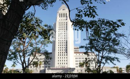 LOS ANGELES, CALIFORNIA, Stati Uniti d'America - 30 OTT 2019: Esterno dell'edificio alto del Municipio nel Grand Park. L'ufficio del sindaco in centro. Centro civico municipale, fe Foto Stock