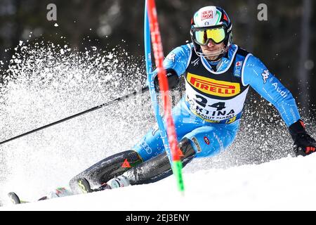 Cortina (BL, Italia. 21 Feb 2021. Cortina (BL), Italia, Druscie, 21 febbraio 2021, Stefano GROSS (ITA) durante i Campionati mondiali DI SCI alpino 2021 FIS - Slalom - uomini - gara di sci alpino Credit: Luca Tedeschi/LPS/ZUMA Wire/Alamy Live News Foto Stock