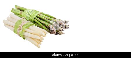 Weißer und Grüner Spartel Asparagus genunden mit grünem Band und spazio di copia Foto Stock