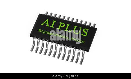 Il rendering 3d di ai PLUS con Digital Brain sta imparando ad elaborare i big data, le informazioni di analisi Foto Stock