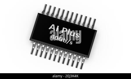 Il rendering 3d di ai PLUS con Digital Brain sta imparando ad elaborare i big data, le informazioni di analisi Foto Stock