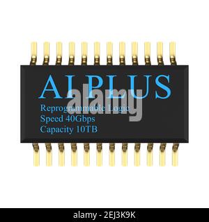 Il rendering 3d di ai PLUS con Digital Brain sta imparando ad elaborare i big data, le informazioni di analisi Foto Stock