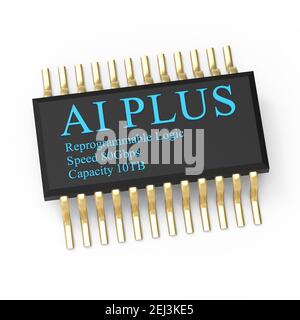 Il rendering 3d di ai PLUS con Digital Brain sta imparando ad elaborare i big data, le informazioni di analisi Foto Stock