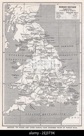 La Gran Bretagna romana - Mappa delle strade e delle città durante i quattrocento anni di regola romana. Foto Stock