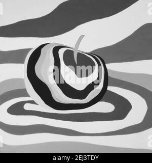 Apple frutta psichedelica nero e bianco illustrazione illusione ottica. Foto Stock