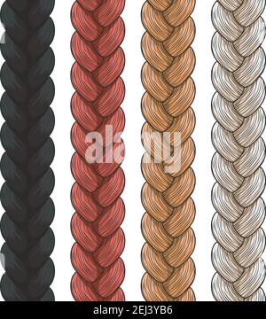 Set di pigtail vettoriali colorati. Ripetizioni senza giunture. Illustrazione Vettoriale