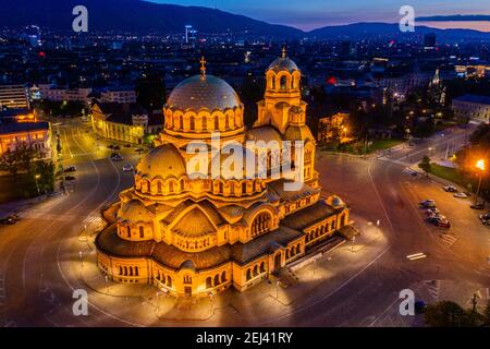 Veduta aerea della cattedrale Alexander Nevski di Sofia, Bulgaria Foto Stock