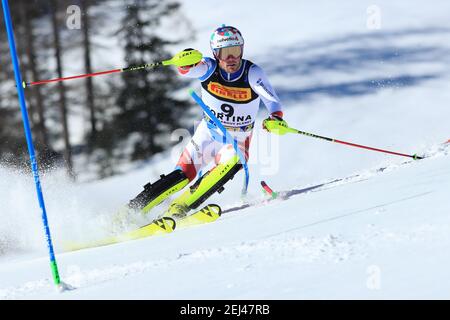 21 febbraio 2021; Cortina d'Ampezzo, Italia; FIS Alpine World Ski Championships 2021 Cortina Men's Slalom; Daniel Yule (sui) ha concluso 5° evento Foto Stock