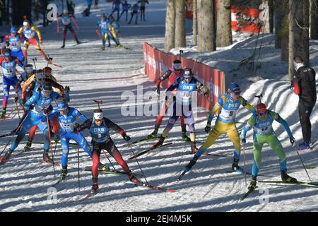 Pokljuka, Slovenia. 21 Feb 2021. Pokljuka, Slovenia, circuito di Biathlon, 21 febbraio 2021, Inizio di massa durante i Campionati del mondo IBU Biathlon - uomini 15 km inizio di massa - Biathlon Credit: Marco Todaro/LPS/ZUMA Wire/Alamy Live News Foto Stock