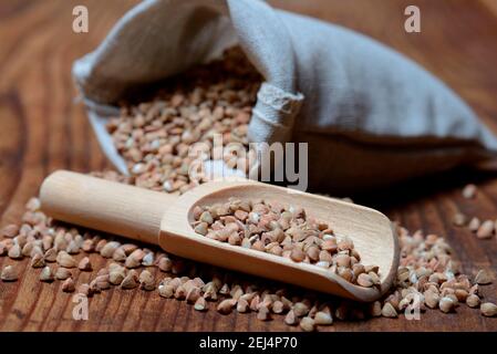 Grano saraceno (Fagopyrum esculentum) , pala in legno Foto Stock