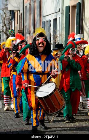 Gruppo Fasnacht con batteria e flauti, piccolos, Basilea, Svizzera Foto Stock