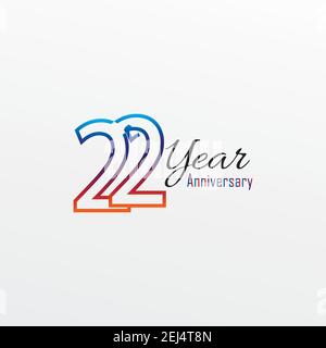 22 anni anniversario celebrazione blu colori comical Design logotipo. Anniversario logo isolato su sfondo bianco, vettore orizzontale numero disegno f Illustrazione Vettoriale