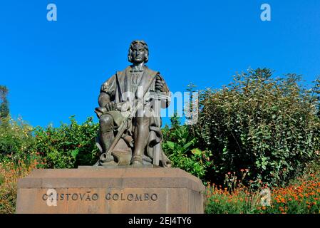 Monumento a Colombo, Bronzo, Cristoforo Colombo, Parco di Santa Caterina a Funchal, Madeira, Portogallo Foto Stock