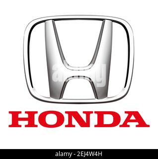 Logo del marchio Honda, spazio libero su sfondo bianco Foto Stock