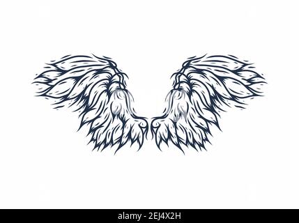 Disegno a linee delle ali ad angolo blu Illustrazione Vettoriale