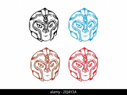 Disegno artistico della testa dei guerrieri Illustrazione Vettoriale