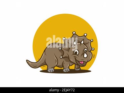 Simpatica illustrazione del dinosauro sorridente triceratops Illustrazione Vettoriale