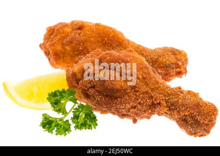 'Backhendll' - 2 caviglie di pollo isolate su sfondo bianco Foto Stock