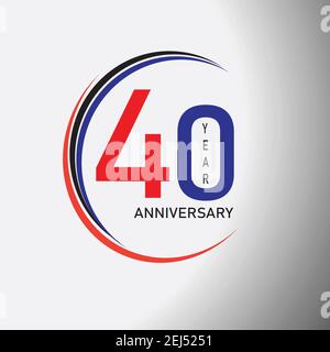 logotipo di 40 anni con linea singola rossa e blu colore per la celebrazione Illustrazione Vettoriale
