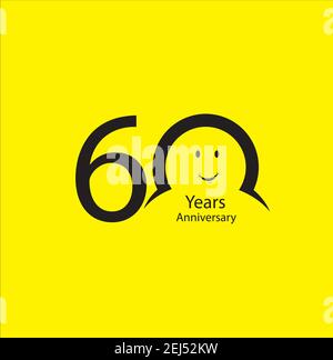 60 ° anniversario numeri. anni vecchio logotipo di sfondo giallo. Età congrati, congratulazioni idea. Modello grafico astratto isolato. Creativ Illustrazione Vettoriale