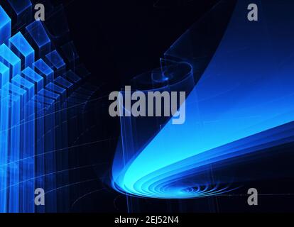 In blu, uno sfondo tecnologico strutturato è un rendering frattale. Foto Stock