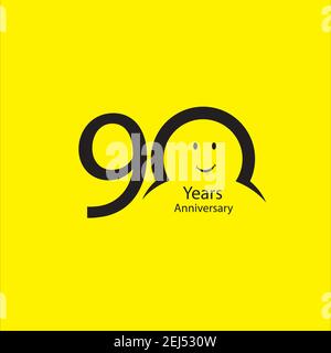 90 ° anniversario numeri. anni vecchio logotipo di sfondo giallo. Età congrati, congratulazioni idea. Modello grafico astratto isolato. Creativ Illustrazione Vettoriale