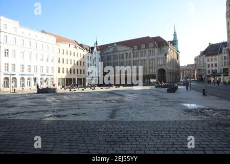 Der Marienplatz von der Steinstrasse aus gesehen, Görlitz am 21.02.2021 Foto Stock