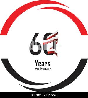 logotipo di 60 anni con una riga singola di colore bianco nero per la celebrazione circolare Illustrazione Vettoriale