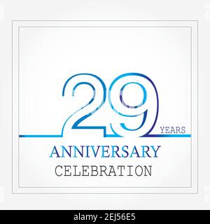logotipo di 29 anni di anniversario con linea singola di colore bianco blu per festeggiare Illustrazione Vettoriale