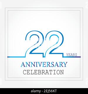 logotipo di 22 anni di anniversario con linea singola di colore bianco blu per festeggiare Illustrazione Vettoriale