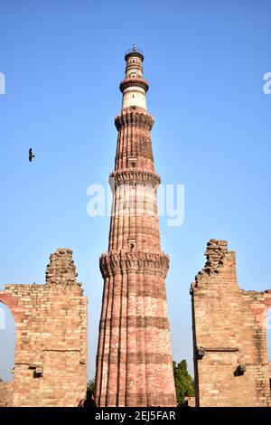 Il minareto Qutub Minar più alto dell'India, Nuova delhi Foto Stock
