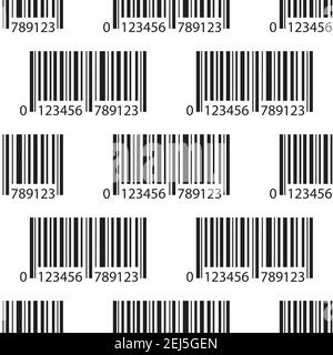 Pattern senza cuciture con insegne con codice a barre, design divertente della tecnologia, illustrazione vettoriale di stock. Illustrazione Vettoriale