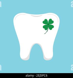 Dente fortunato con l'icona del trifoglio isolato. Illustrazione Vettoriale