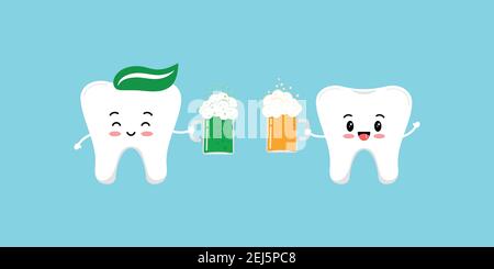 St Patrick giorno denti con bicchieri di birra clink. Illustrazione Vettoriale