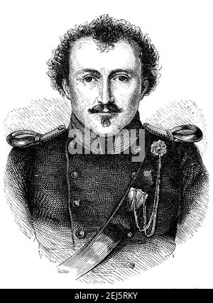 Baron Friedrich Heinrich Karl de la Motte Fouqué, Pellegrin e A.L.T. Fran, 12 febbraio 1777 - 23 gennaio 1843, è stato uno dei primi poeti tedeschi di Romanticismo / Barone Friedrich Heinrich Karl de la Motte Fouqué, Pellegrin und A.L.T. Fran, 12. Febbraio 1777 - 23. Januar 1843, war einer der ersten deutschen Dichter der Romantik, Historisch, storico, digitale riproduzione migliorata di un originale del 19 ° secolo / digitale Reproduktion einer Originalvorlage aus dem 19. Jahrhundert, Foto Stock