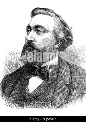 Leon Gambetta, 2 aprile 1838 - 31 dicembre 1882, è stato uno statista francese della terza Repubblica, Leon Gambetta, 2. Aprile 1838 - 31. Dezember 1882, war ein Franzoesischer Staatsmann der Dritten Republik, Historisch, storico, digitale riproduzione migliorata di un originale del 19 ° secolo / digitale Reproduktion einer Originalvollage aus dem 19. Jahrhundert, Foto Stock