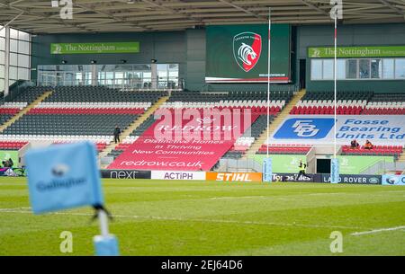 Vista generale del Mattioli Woods Welford Road Stadium prima di una partita di rugby Union del Gallagher Premiership Round 10, venerdì 20 febbraio 2021, a Leice Foto Stock