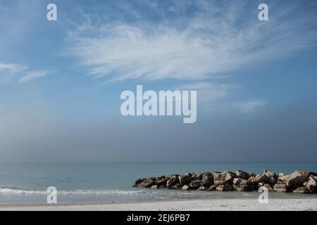 Pellicani su un molo a St. Pete's Beach in Florida. Foto Stock